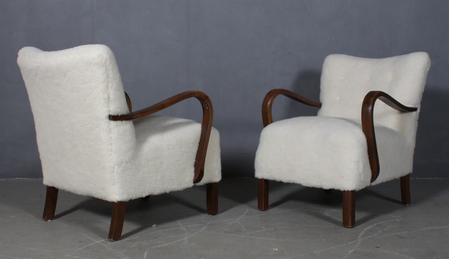 Danish Cabinetmaker, Set of Lounge Chairs Lambwool, 1940s 1