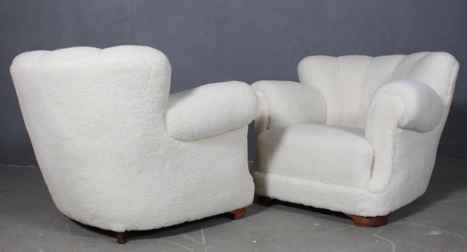 Danish Cabinetmaker, Set of Lounge Chairs Lambwool, 1940s 2