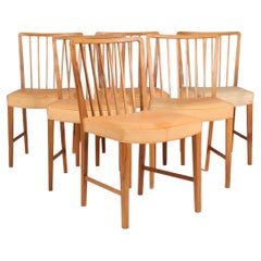 Danish Cabinetmaker, Set of Six Chairs, walnut, nature leather, Denmark 1960s