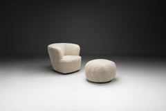 Danish Cabinetmaker Sheepskin Lounge Chair and Ottoman, Denmark 1940s