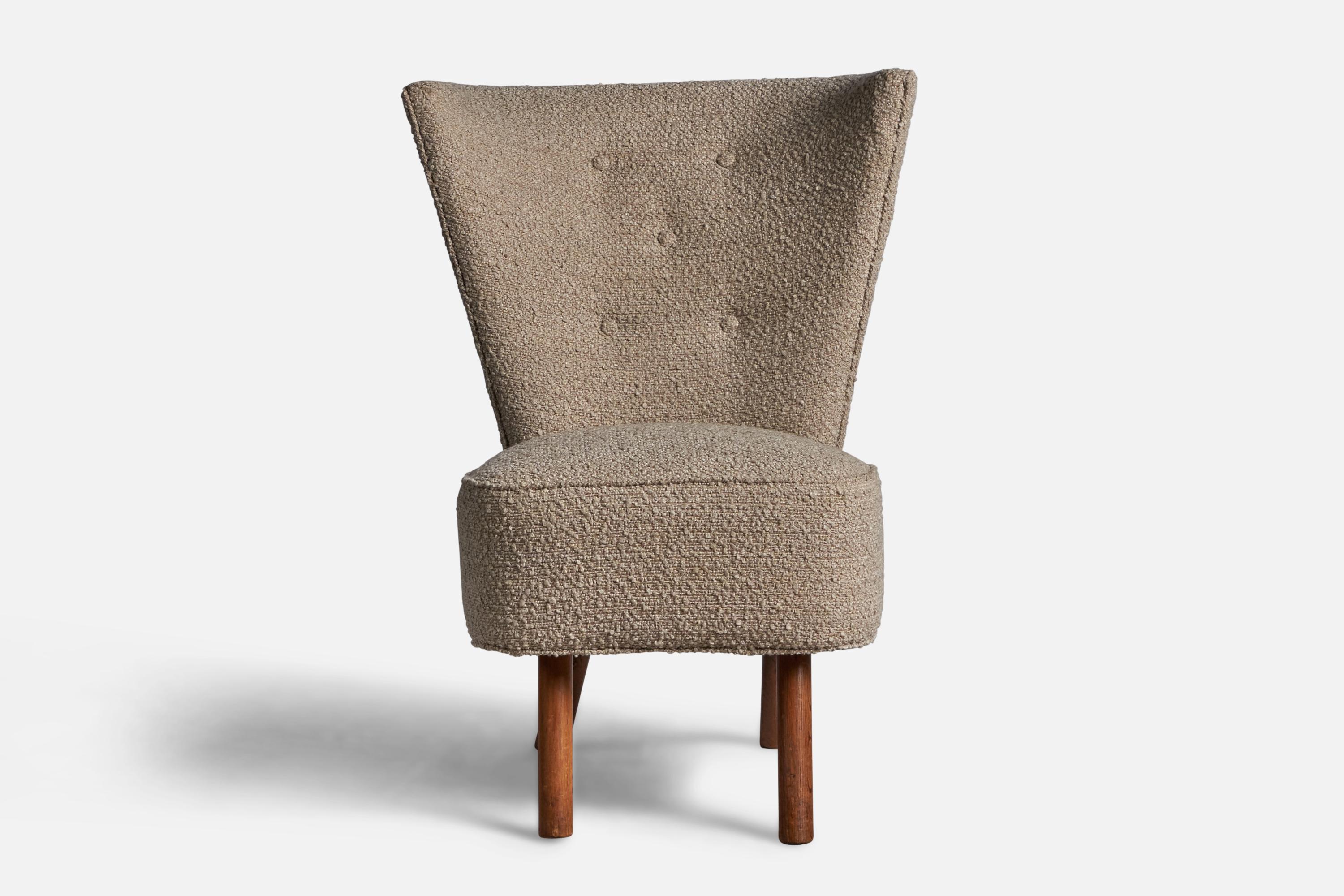 Mid-20th Century Danish Cabinetmaker, Slipper Chair, Fabric, Wood, Denmark, 1940s For Sale