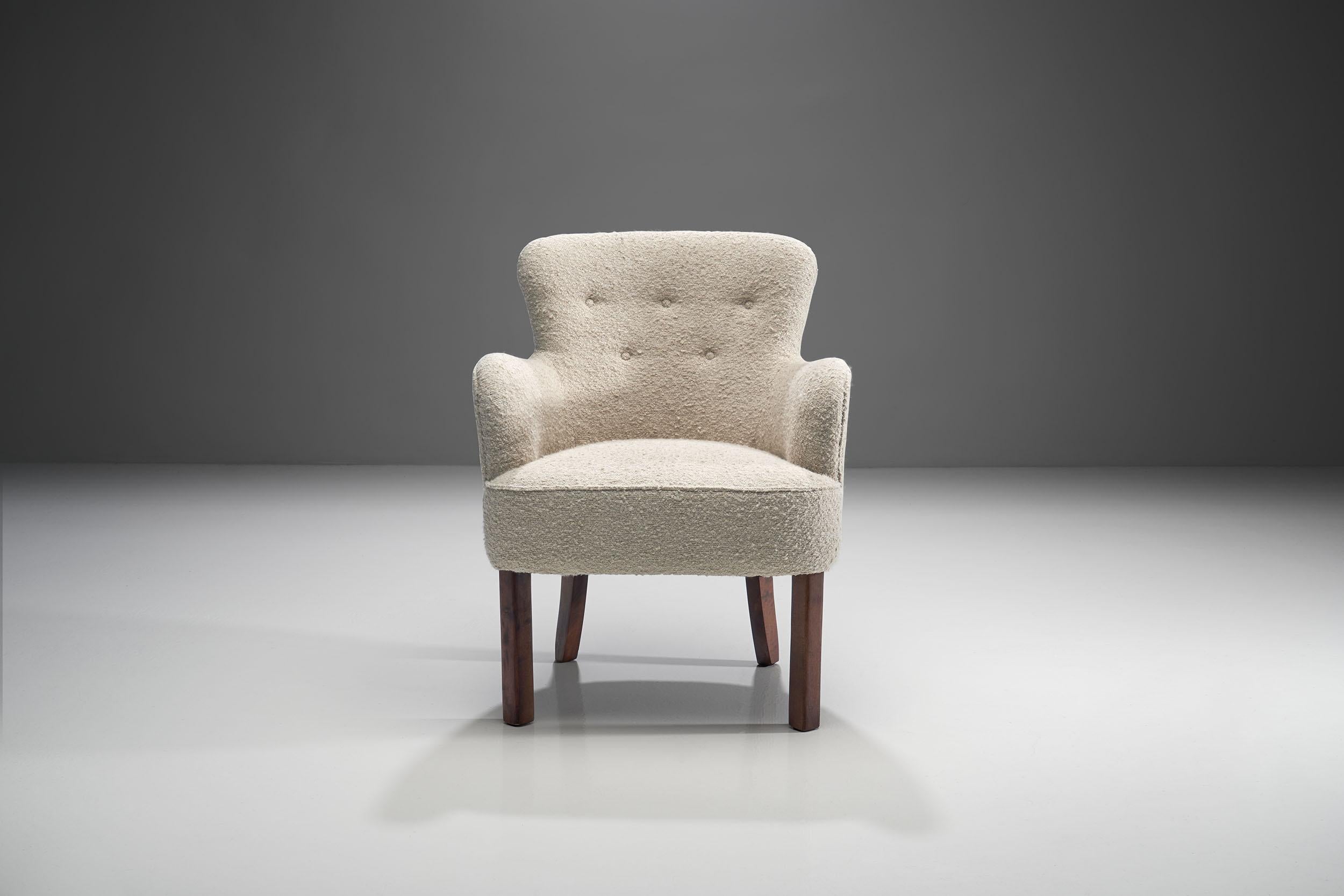 Scandinavian Modern Danish Cabinetmaker Small Chair in Premium Bouclé Fabric, Denmark, 1940s