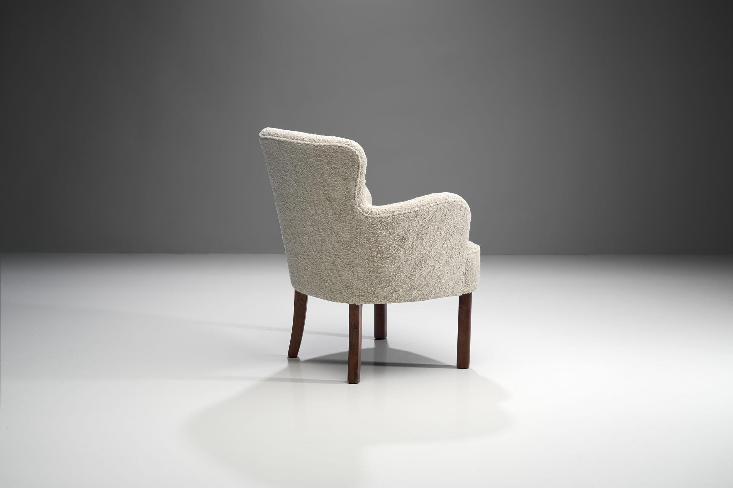 Wood Danish Cabinetmaker Small Chair in Premium Bouclé Fabric, Denmark, 1940s