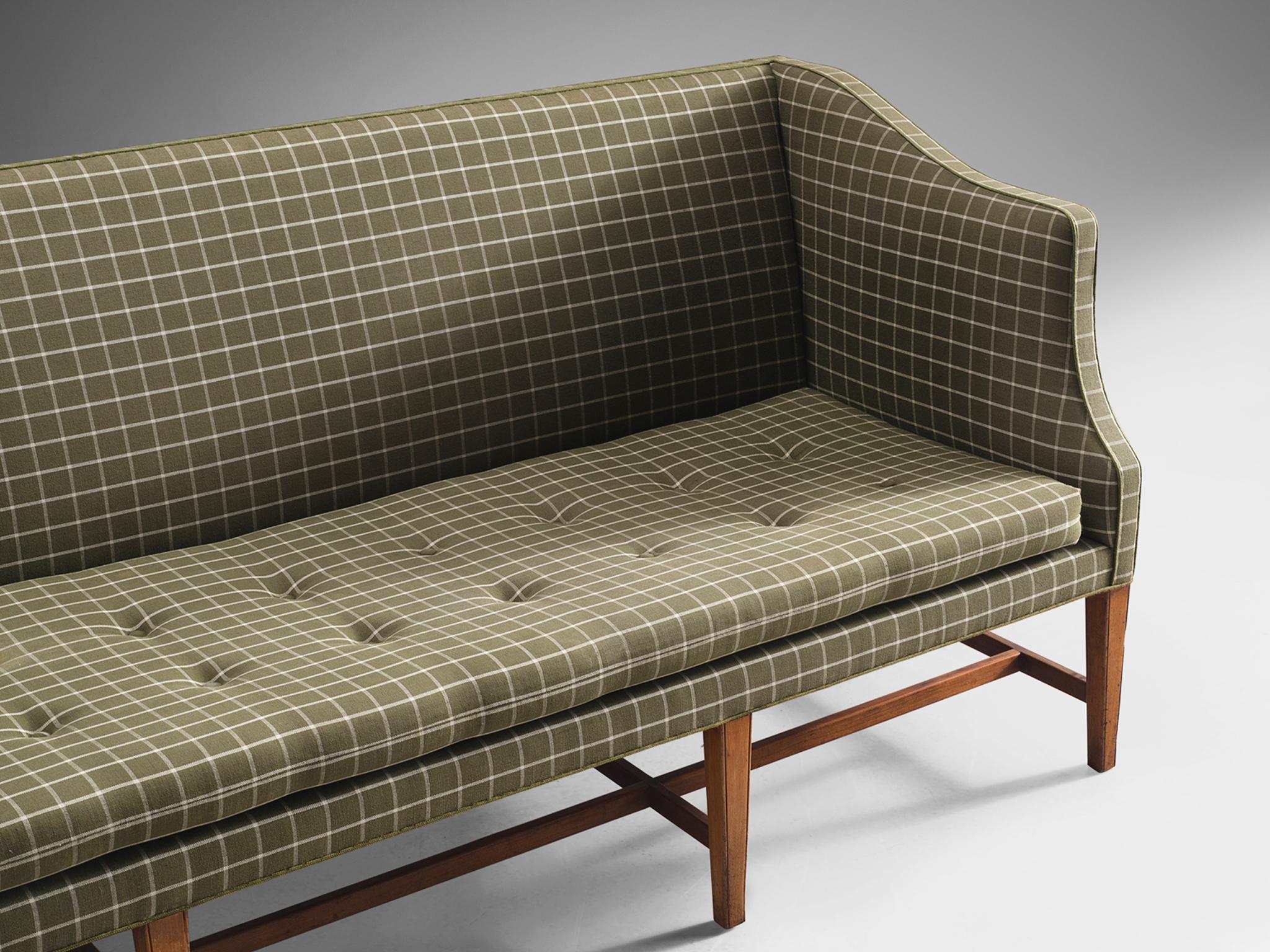 Fabric Danish Cabinetmaker Sofa in Teak and Olive-Green Upholstery