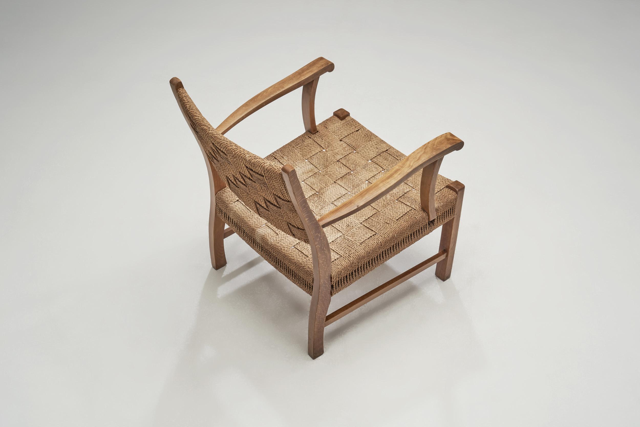 Beech Armchair with Papercord Seat and Back by Frits Schlegel, Denmark 1940s 5
