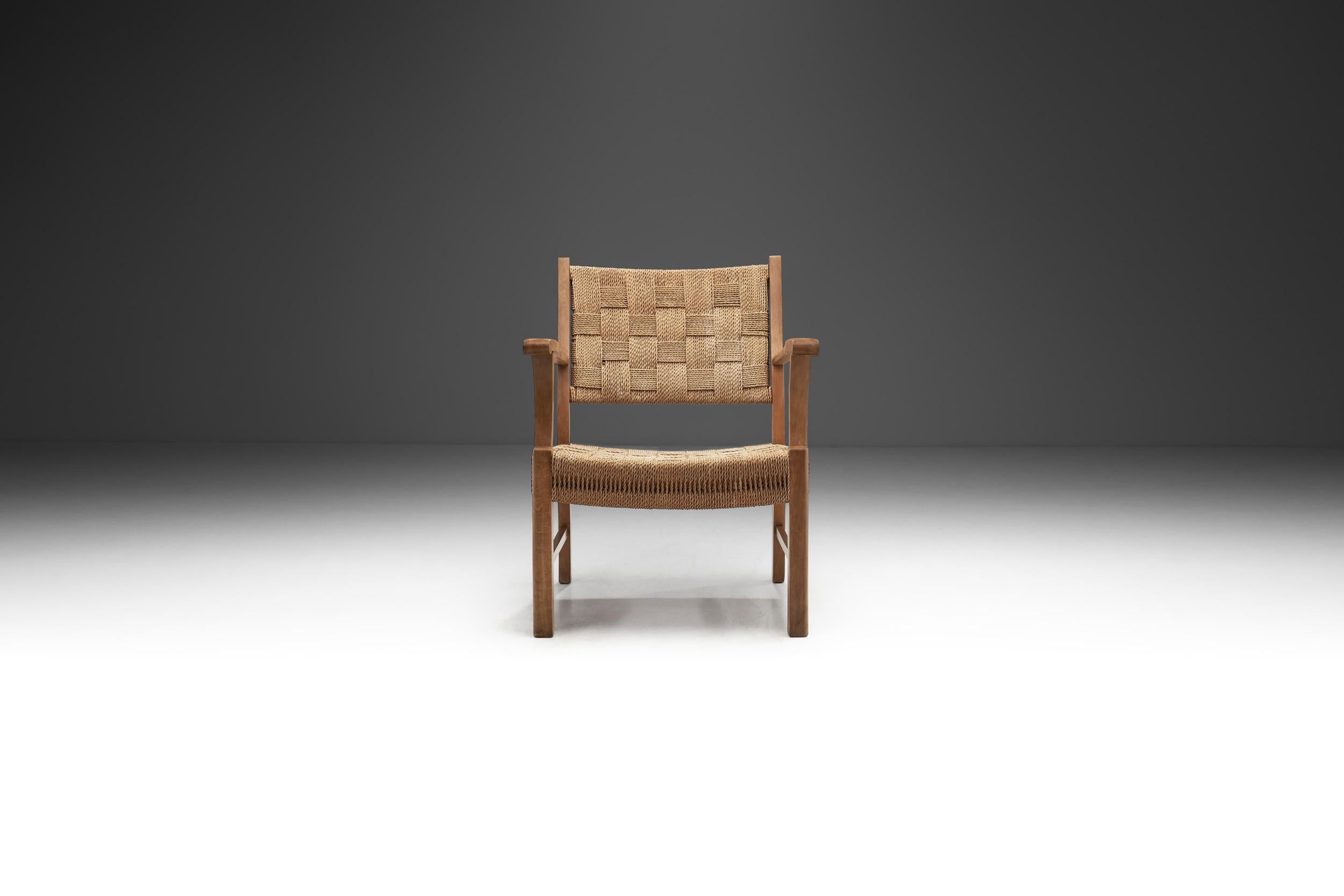 Scandinavian Modern Beech Armchair with Papercord Seat and Back by Frits Schlegel, Denmark 1940s