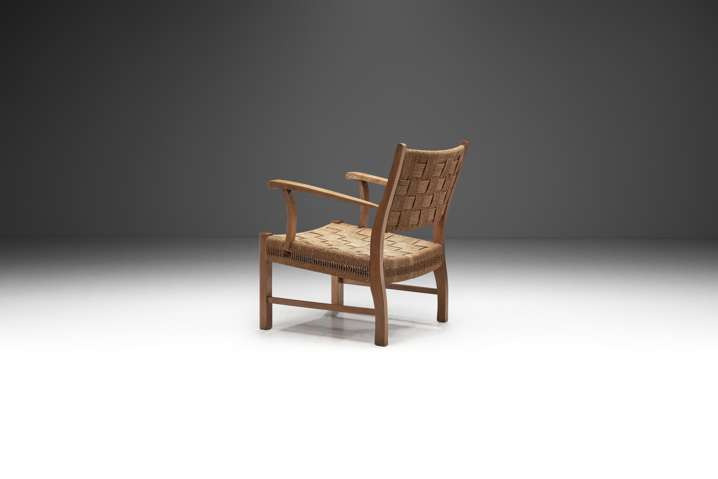 Beech Armchair with Papercord Seat and Back by Frits Schlegel, Denmark 1940s In Good Condition In Utrecht, NL