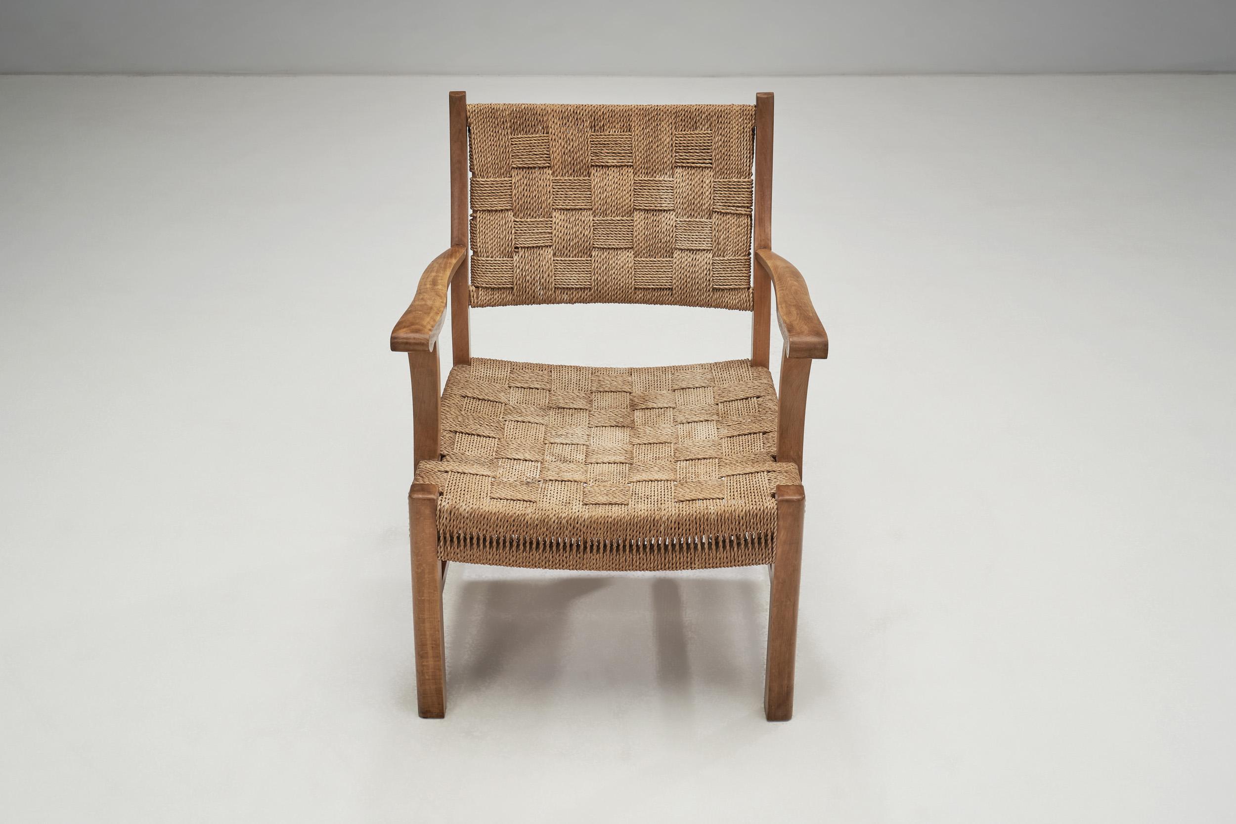 Mid-20th Century Beech Armchair with Papercord Seat and Back by Frits Schlegel, Denmark 1940s