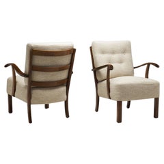 Danish Cabinetmaker Stained Beech Easy Chairs, Denmark, ca 1950s Danish Cabinetmaker Stained Beech Easy Chairs, Denmark, ca 1950s