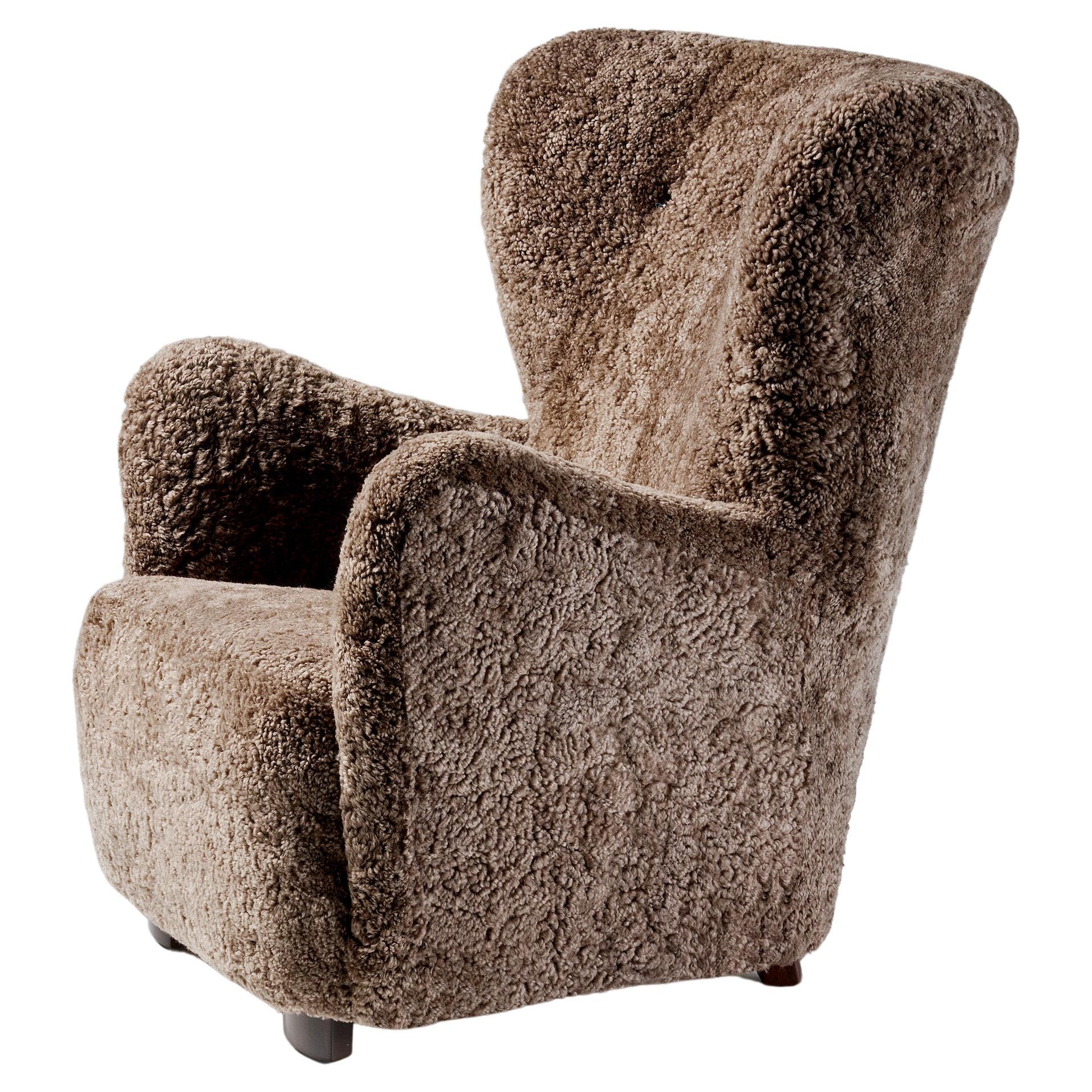 Chaise longue en peau de mouton de l'ébéniste danois, vers 1940 en vente