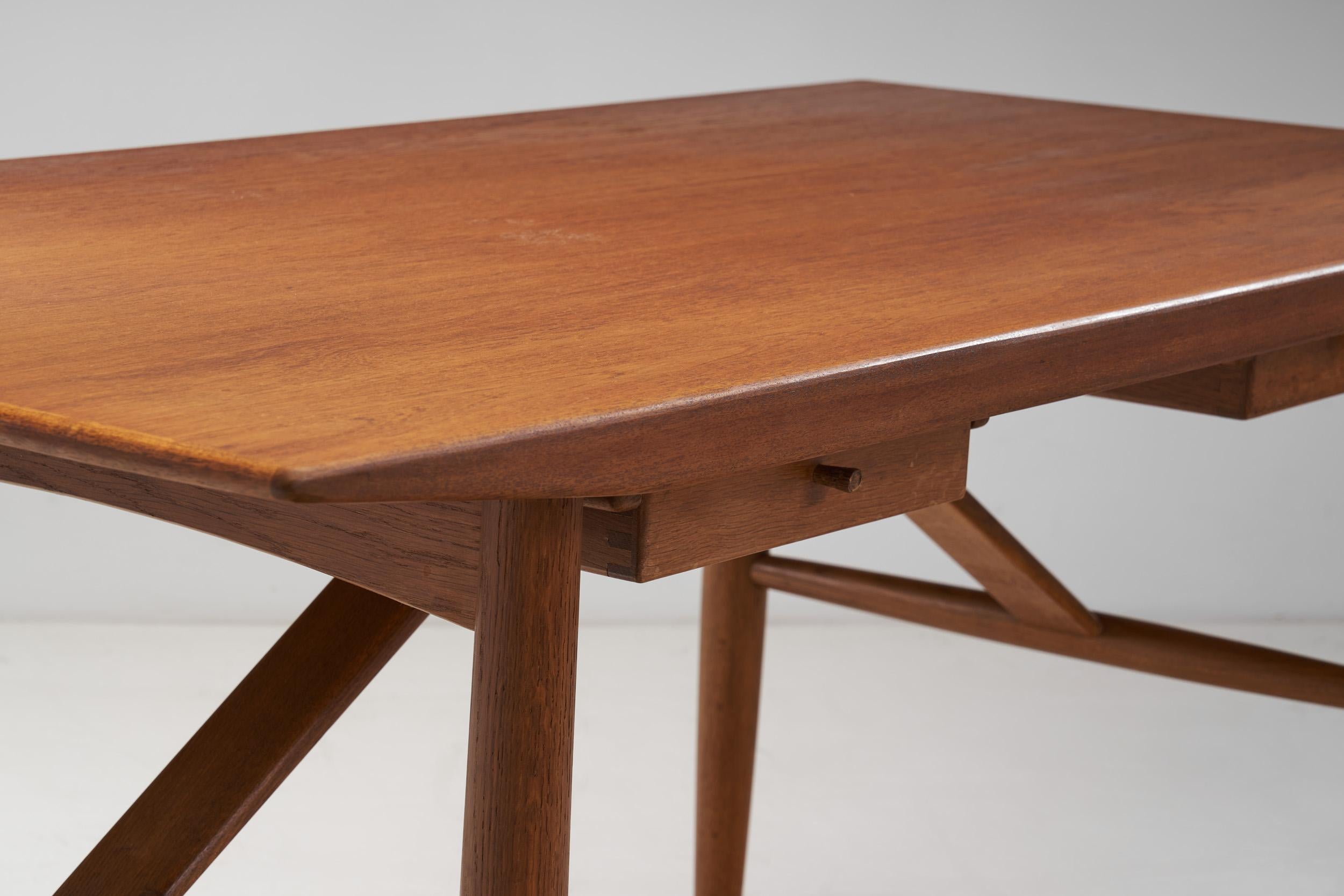 Danish Cabinetmaker Teak and Oak Desk with Drawers, Denmark, circa 1950s For Sale 8