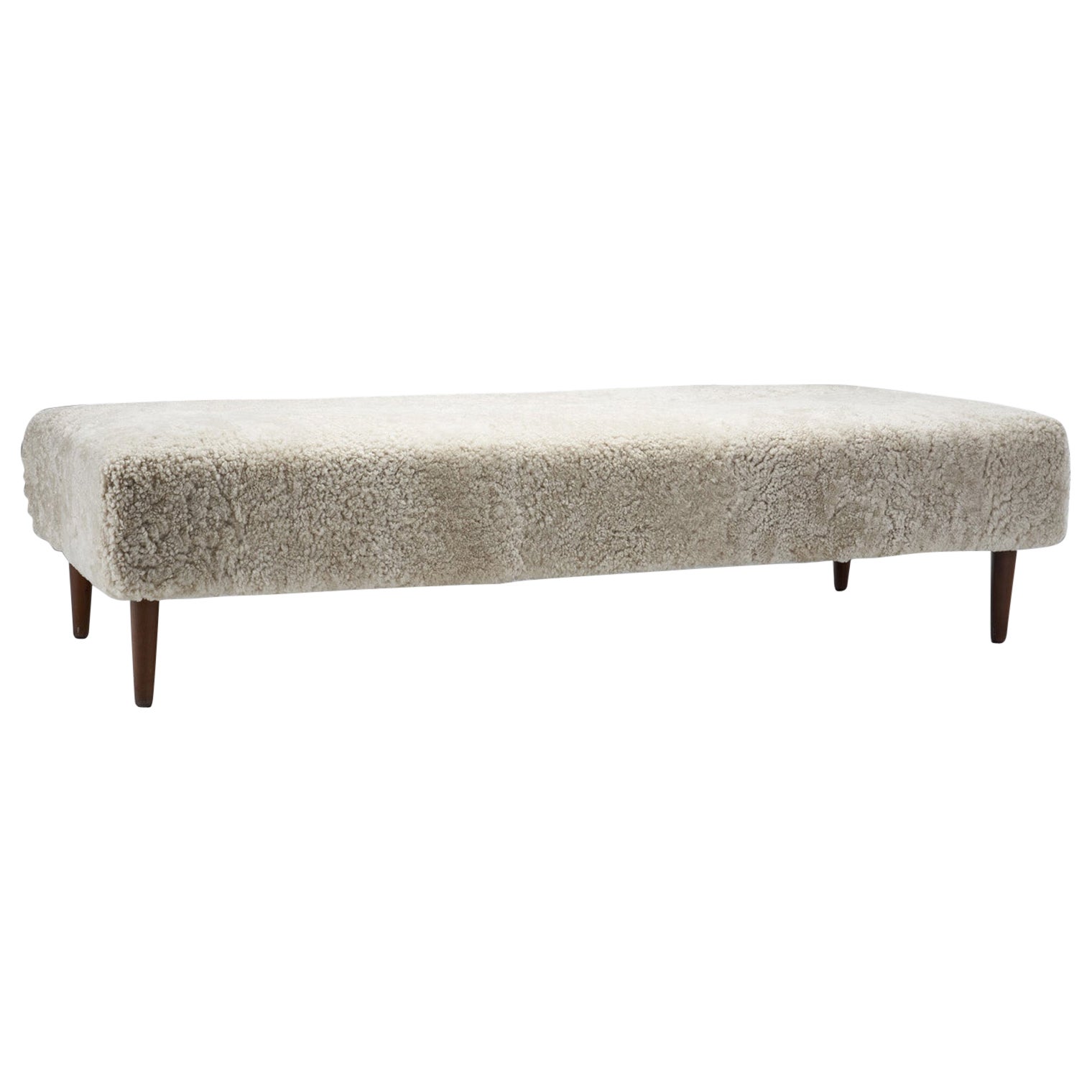 Danish Cabinetmaker Teak Daybed in Sheepskin, Denmark 1950s