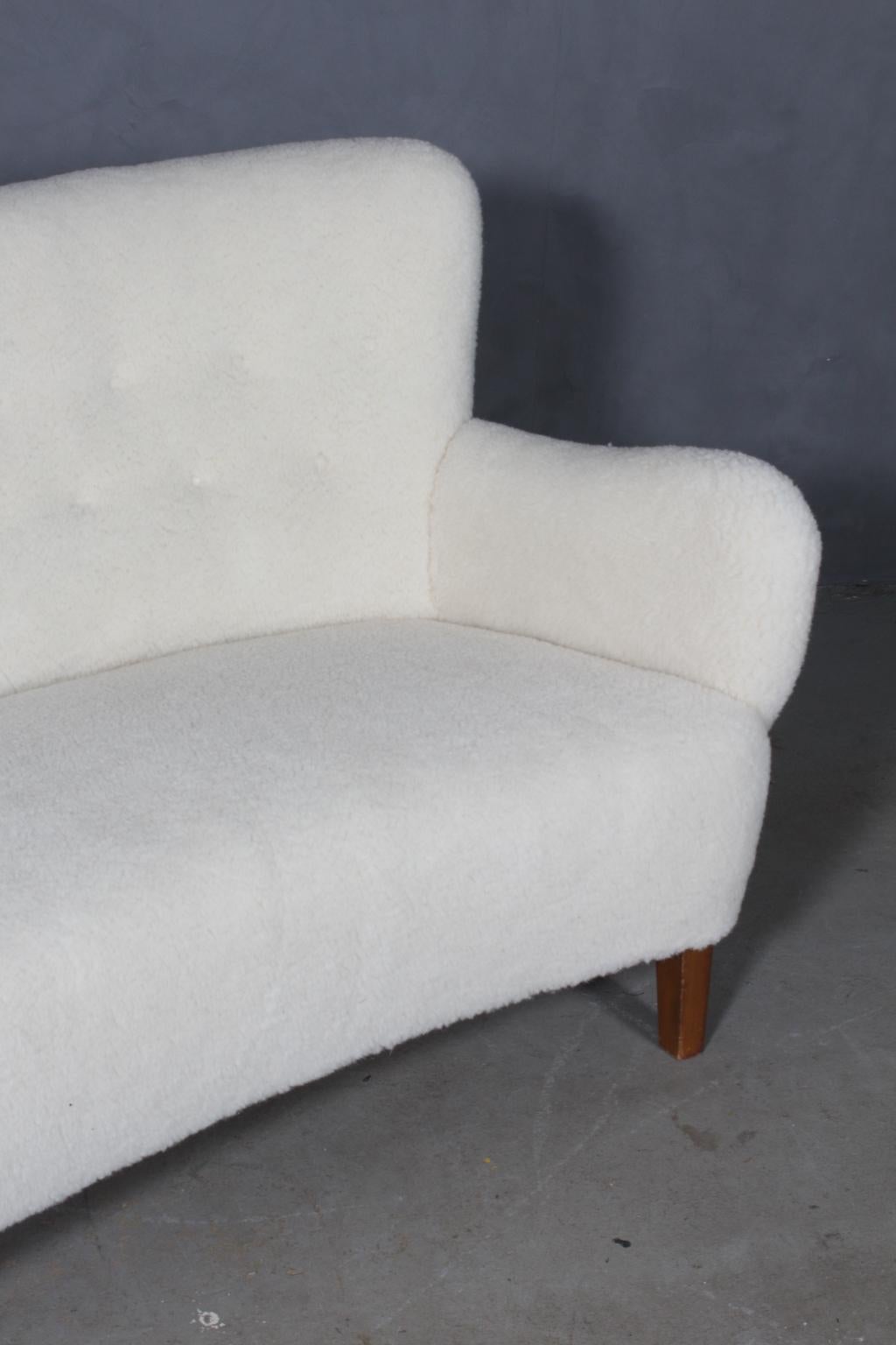 Mid-20th Century Danish Cabinetmaker Three-Seat Sofa Lambwool Sofa, 1940s