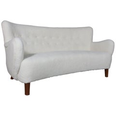 Danish Cabinetmaker Three-Seat Sofa Lambwool Sofa, 1940s