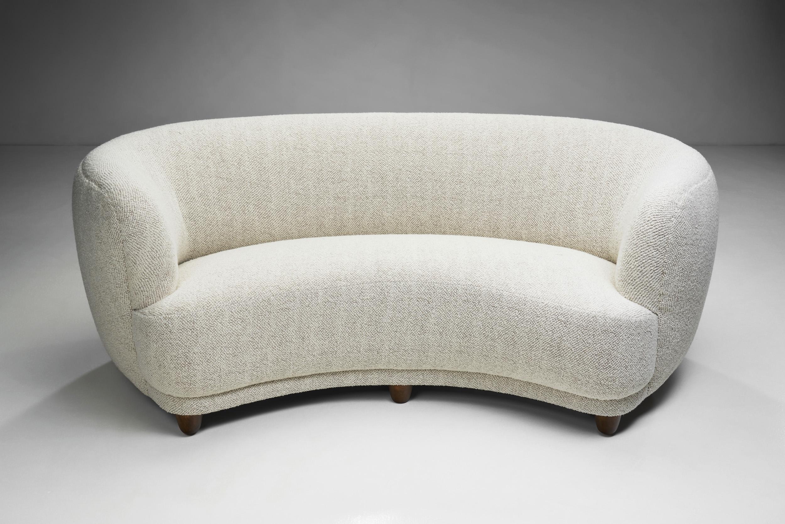 Fabric Danish Cabinetmaker Three-Seater Sofa with Stained Wood Legs, Denmark 1940s