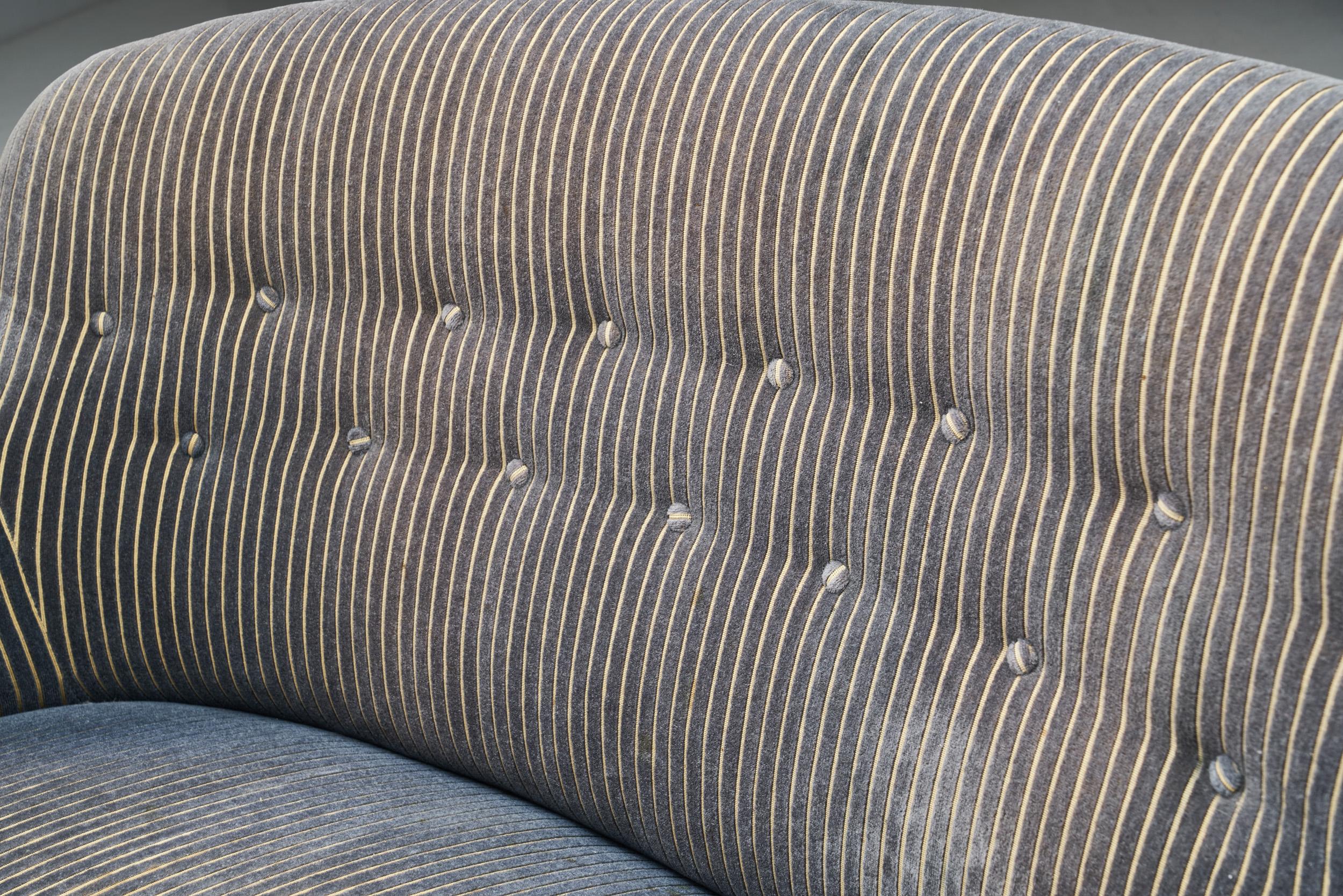 Danish Cabinetmaker Two-Seater Sofa with Striped Upholstery, Denmark 1940s For Sale 1