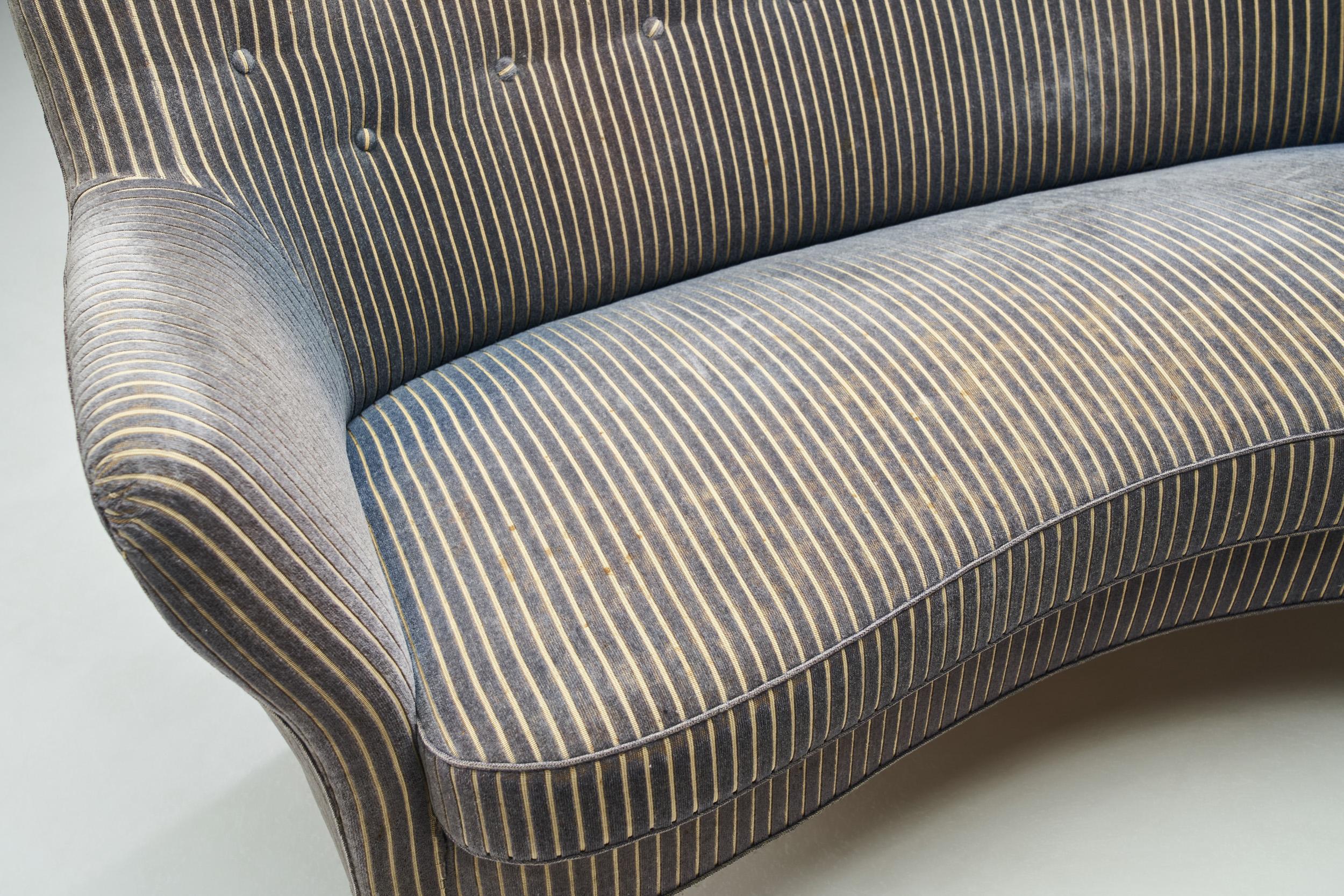 Danish Cabinetmaker Two-Seater Sofa with Striped Upholstery, Denmark 1940s For Sale 2