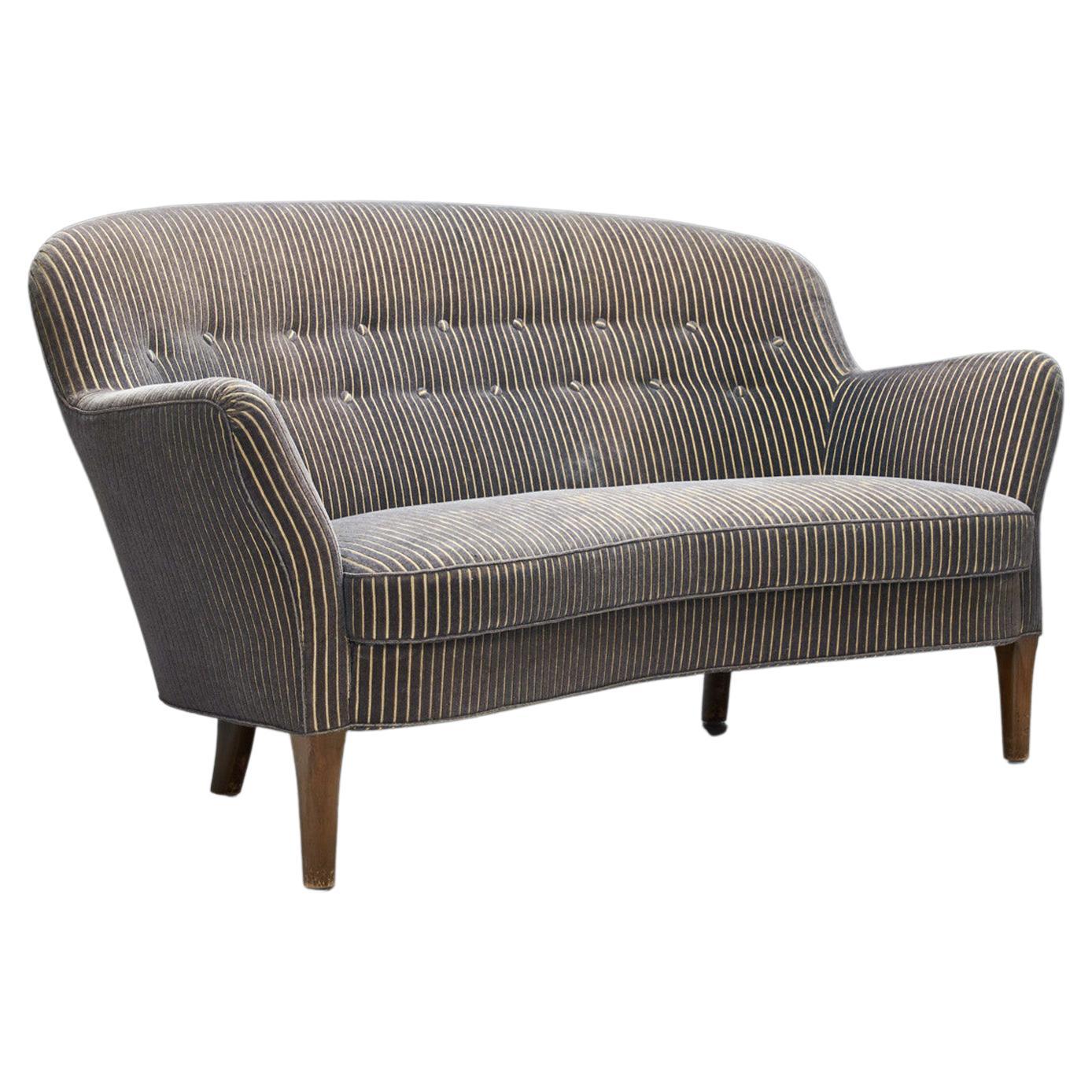 Danish Cabinetmaker Two-Seater Sofa with Striped Upholstery, Denmark 1940s For Sale
