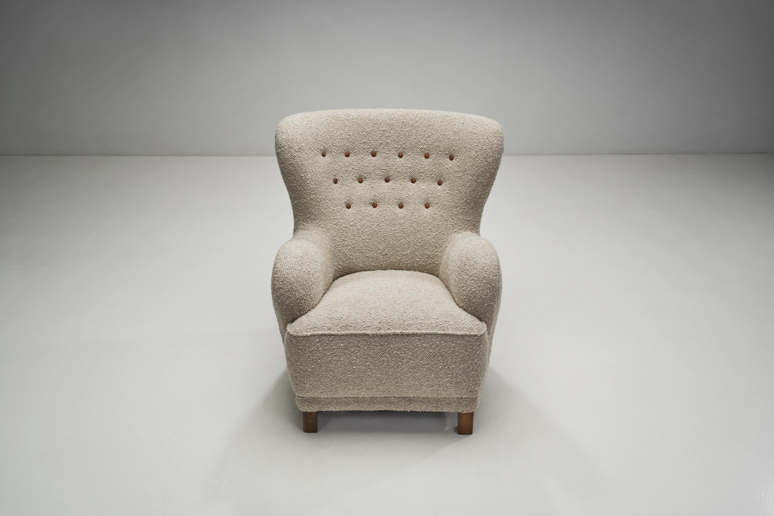 Fabric Danish Cabinetmaker Upholstered Armchair with Stained Beech Legs, Denmark, 1940s