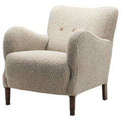 Danish Cabinetmaker Upholstered Easy Chair with Beech Legs, Denmark, 1940s