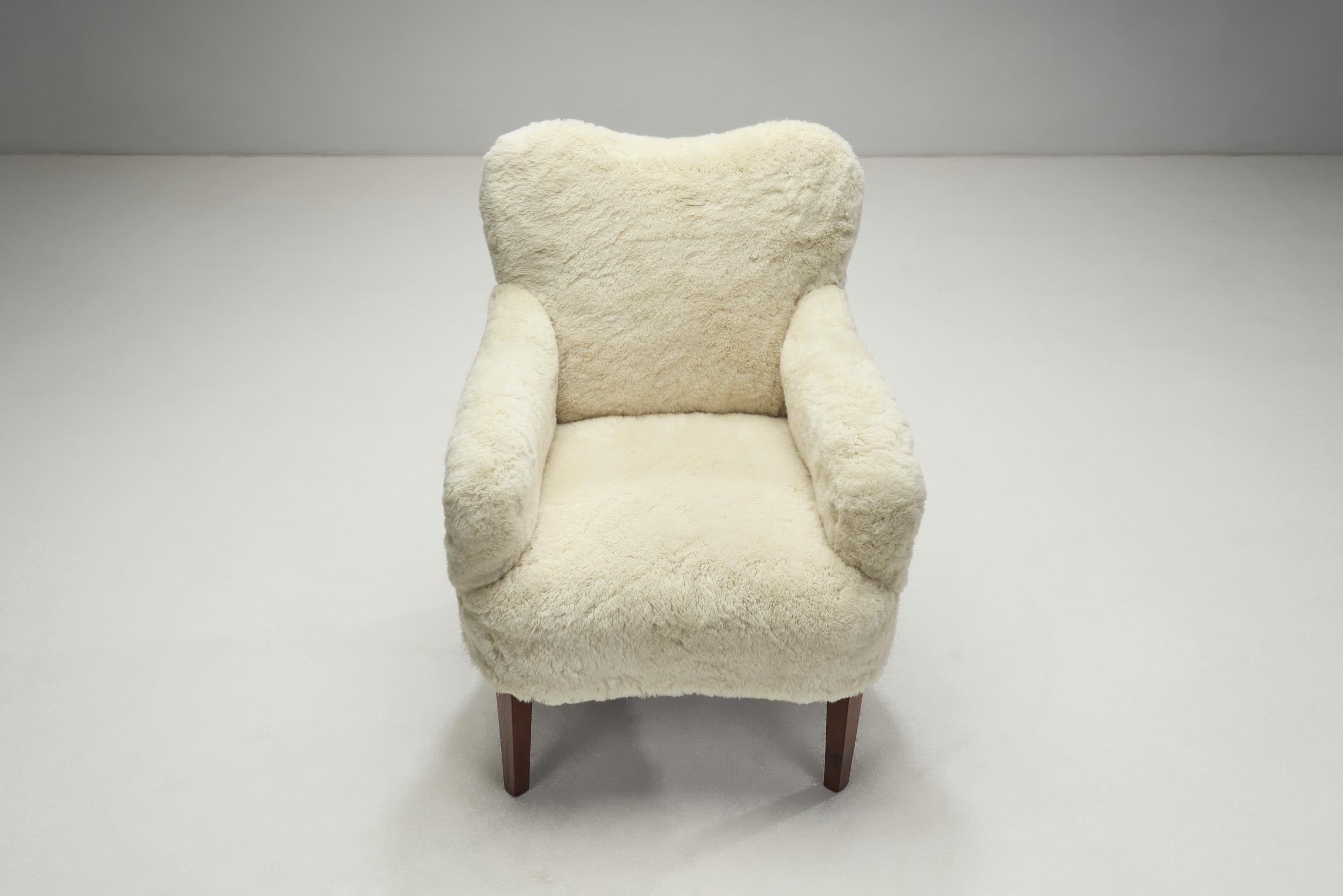 Sheepskin Danish Cabinetmaker Upholstered Easy Chairs, Denmark ca 1950s For Sale