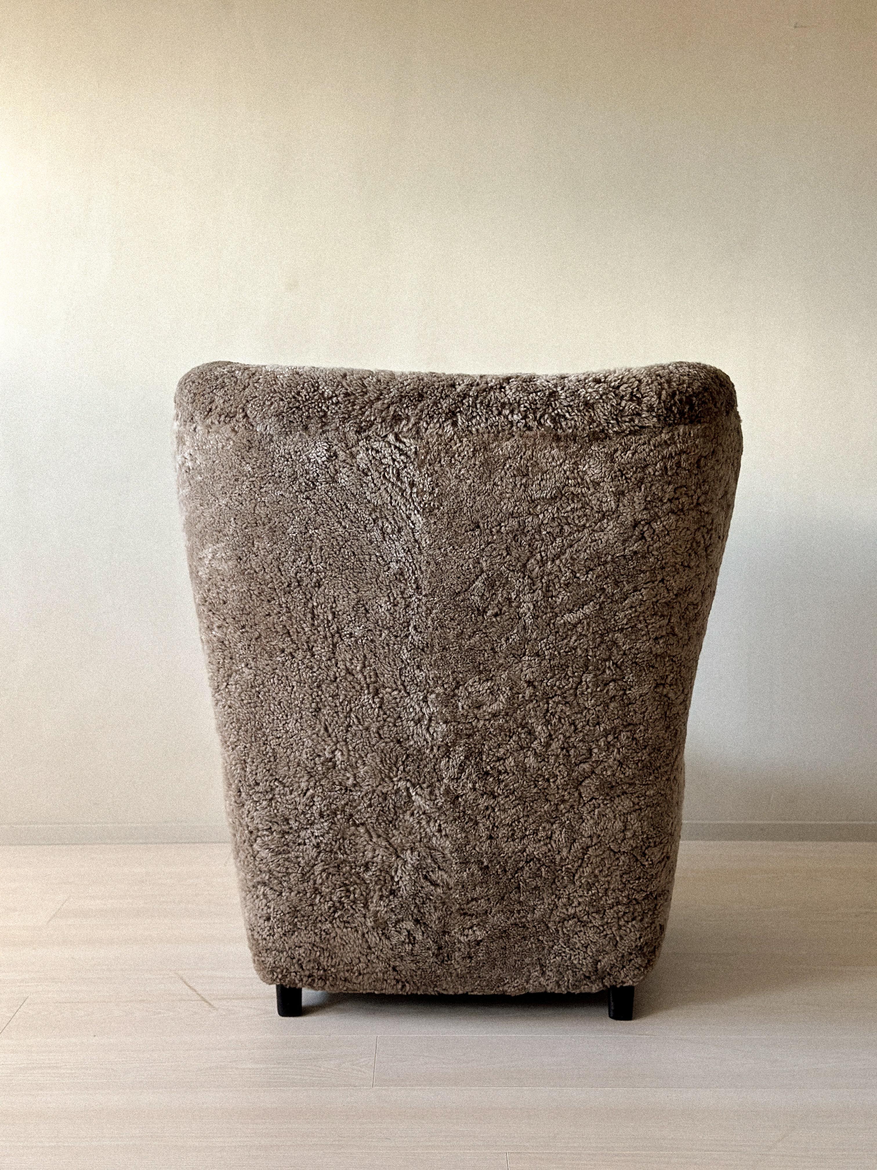 Danish Cabinetmaker Wing Back Chair in Sheepskin, Denmark, 1940s 1