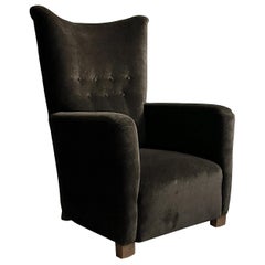 Chaise d'ébéniste danoise à dossier en velours de laine, Danemark, années 1940
