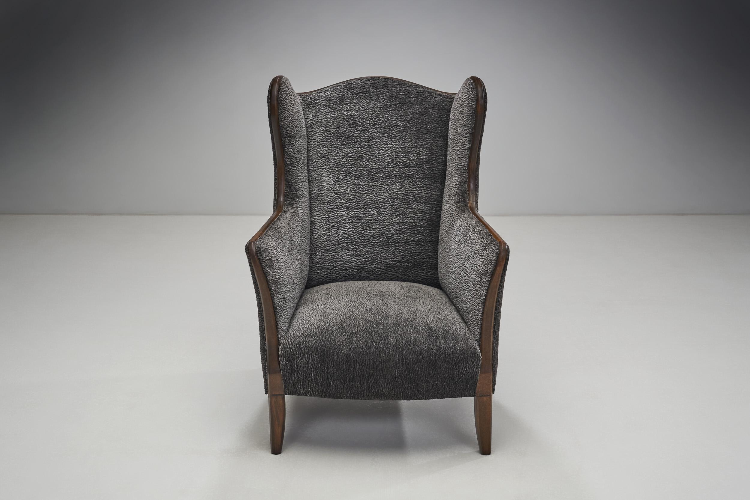 Mid-20th Century Danish Cabinetmaker Wingback Chair with Beech Frame, Denmark, ca 1950s For Sale