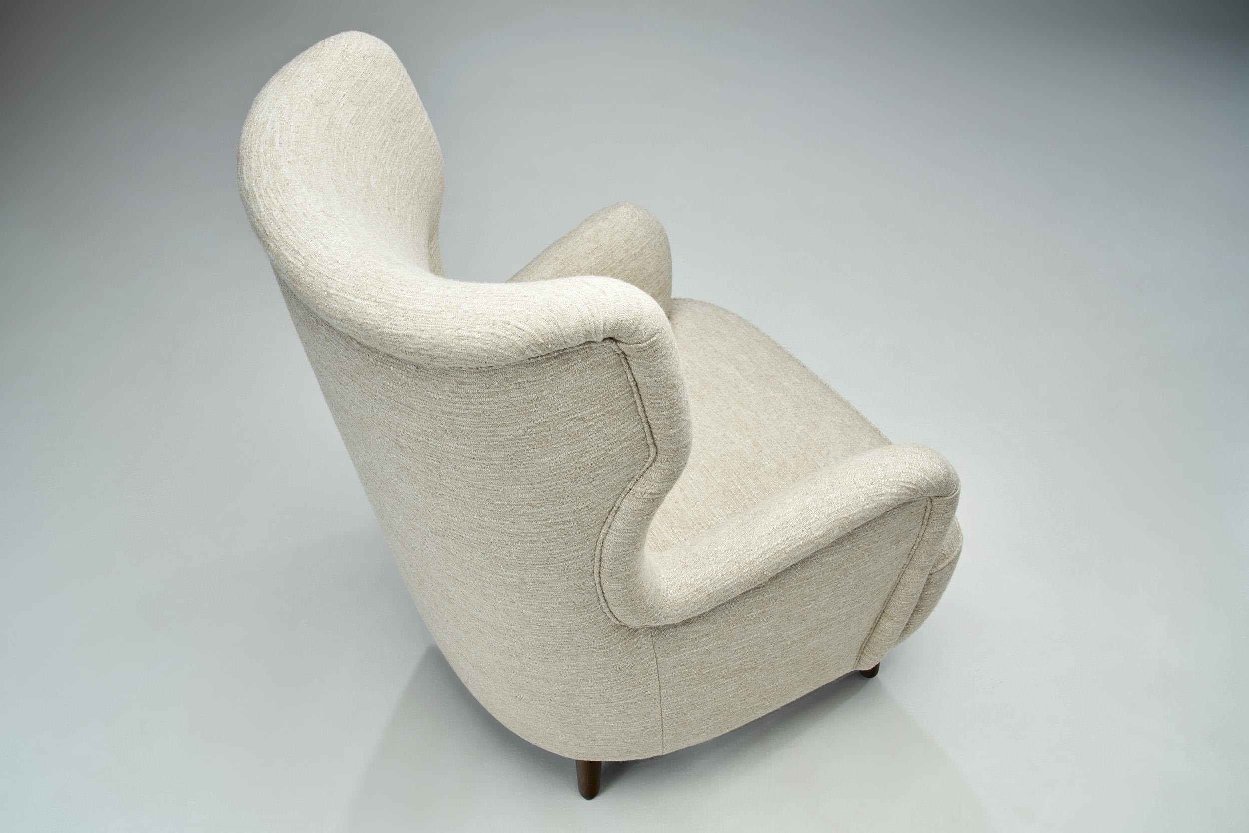 Fabric Danish Cabinetmaker Wingback Chair with Stained Beech Legs, Denmark, ca 1950s