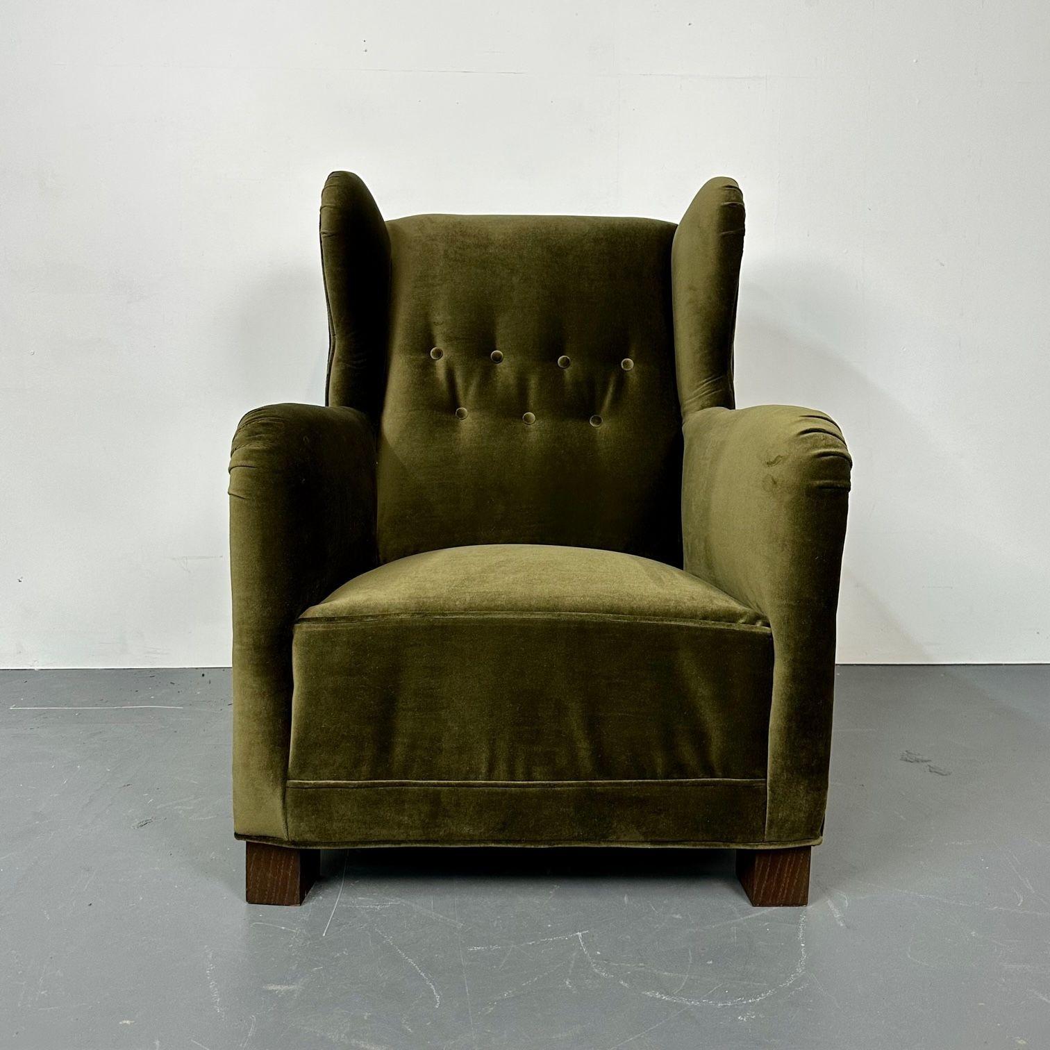 Mid-Century Modern Danish Cabinetmaker Wingback / Lounge Chair, Scroll Arm, Flemming Lassen Style For Sale