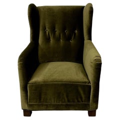 Fauteuil danois d'ébéniste Wingback / fauteuil de salon, bras en volute, style Lassen