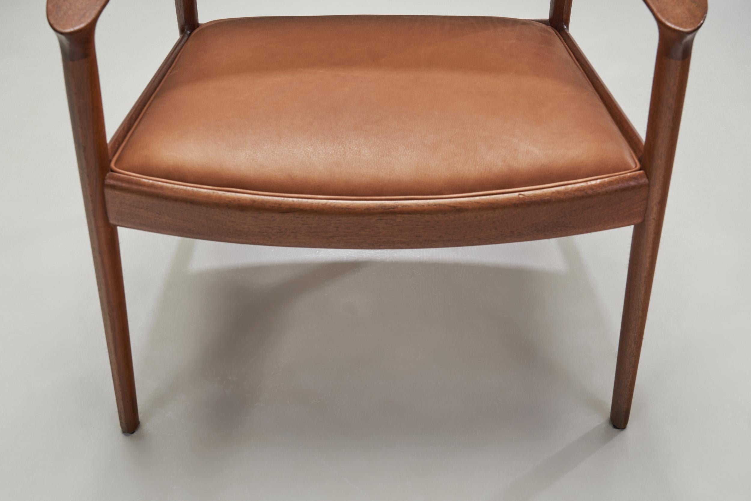Danish Cabinetmaker Wood and Leather Armchairs, Denmark, Ca 1950s 2