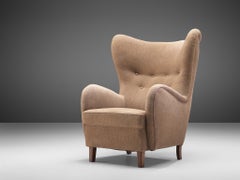 Danish Cabinetmaker's Easy Chair in Beige Woolen Upholstery