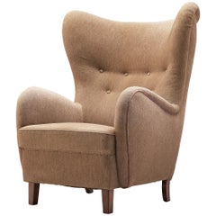 Danish Cabinetmaker's Easy Chair in Beige Woolen Upholstery