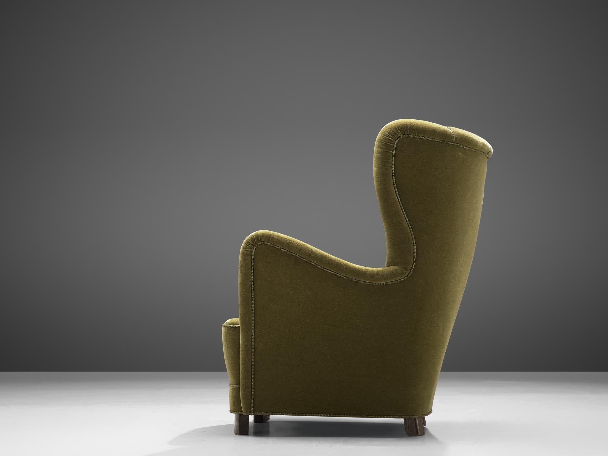 Scandinavian Modern Danish Cabinetmaker's Lounge Chair in Green Upholstery