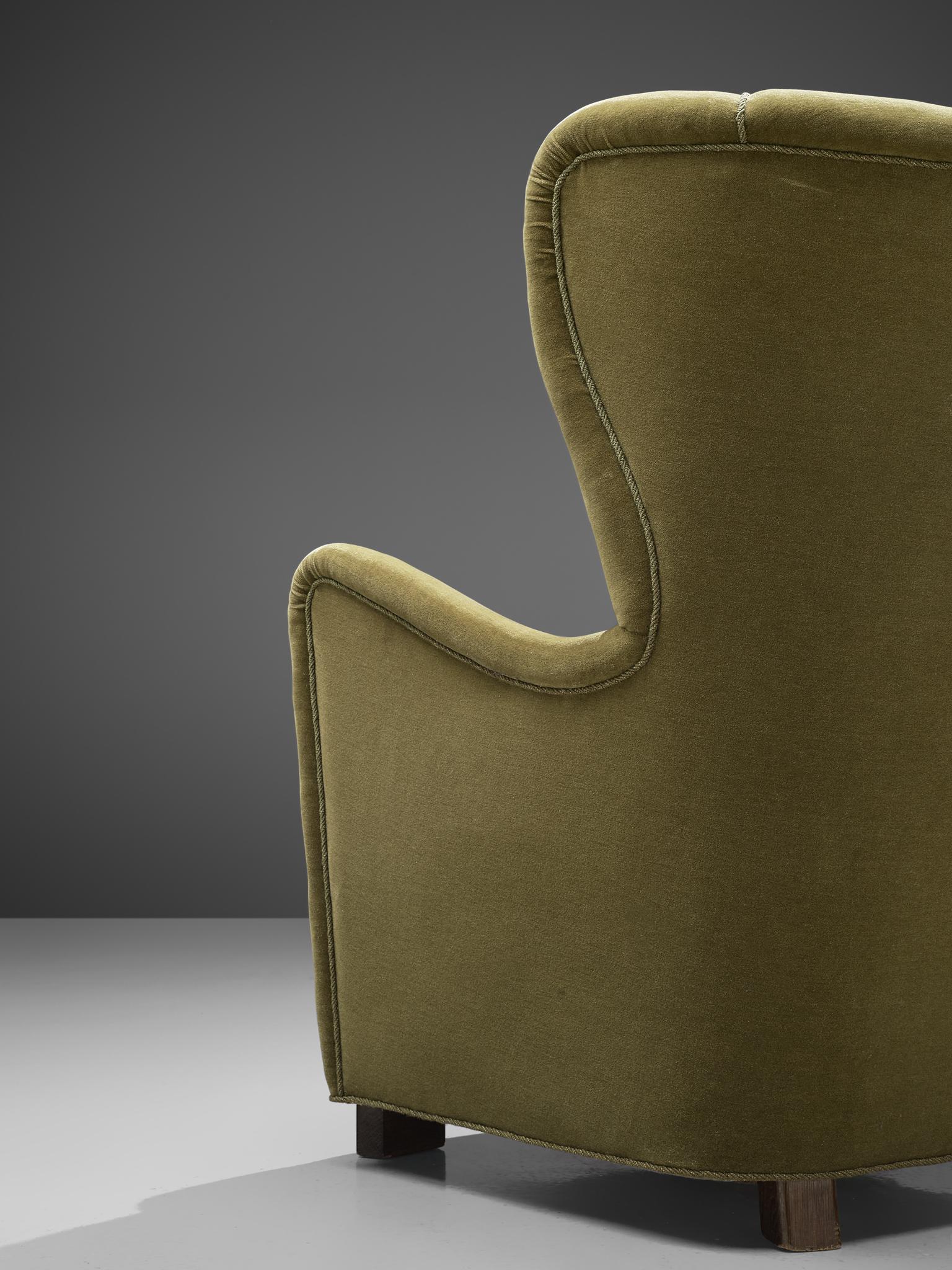Mid-20th Century Danish Cabinetmaker's Lounge Chair in Green Upholstery