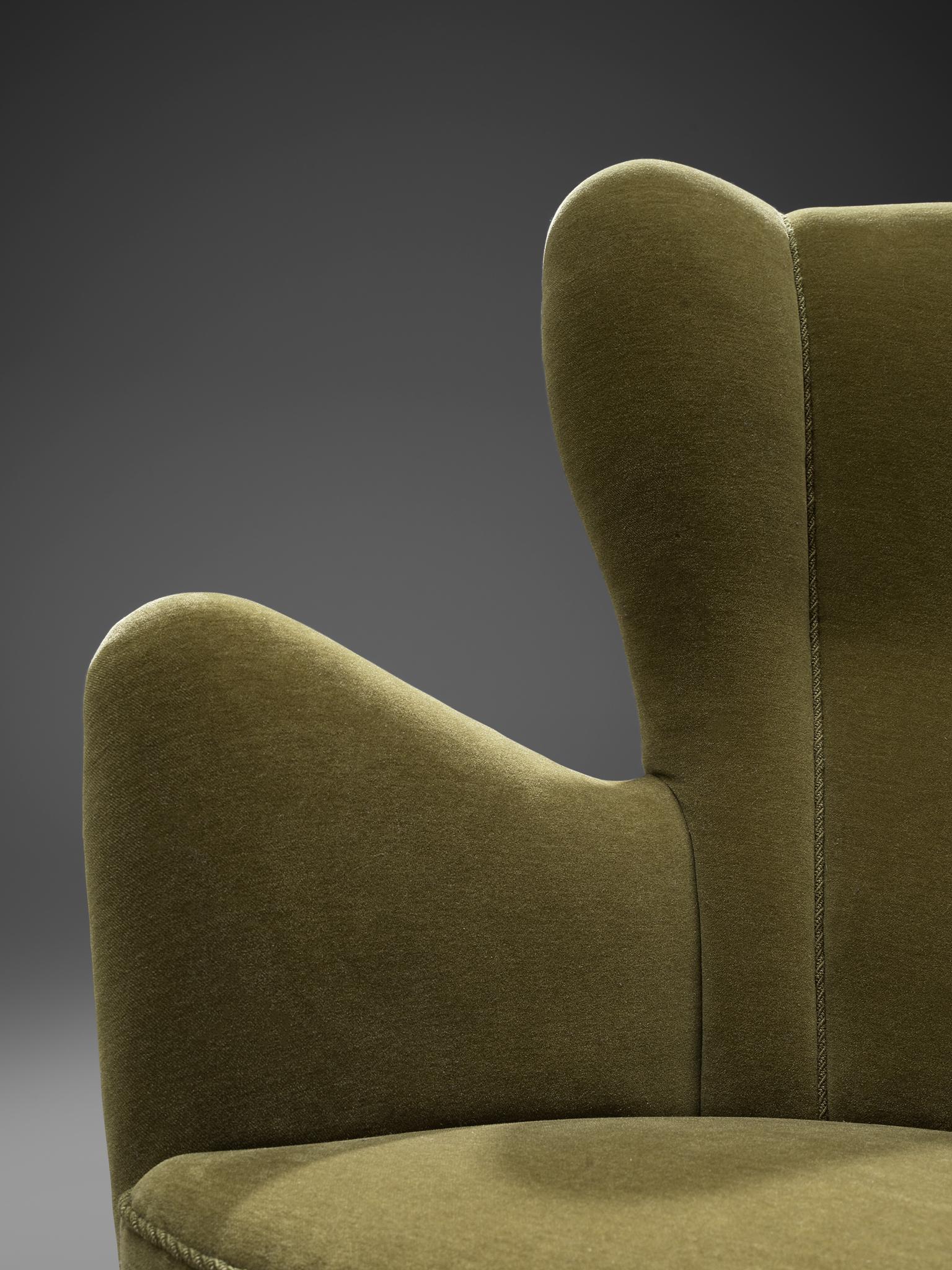 Danish Cabinetmaker's Lounge Chair in Green Upholstery 1