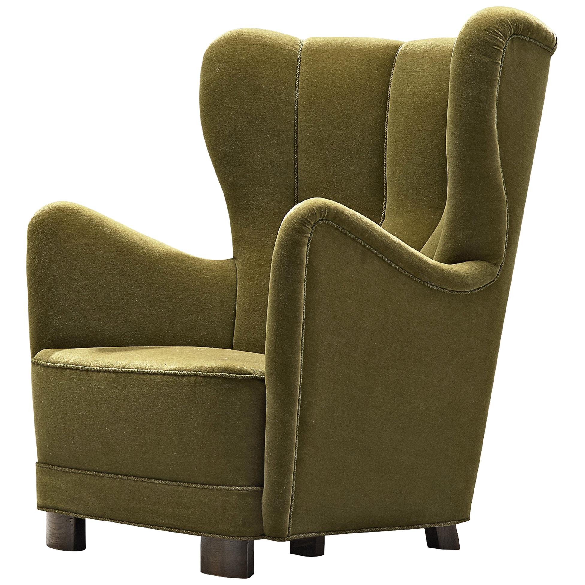 Danish Cabinetmaker's Lounge Chair in Green Upholstery