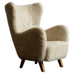 Danish Cabinetmakers Lounge Chair in Shearling, Denmark 1940s