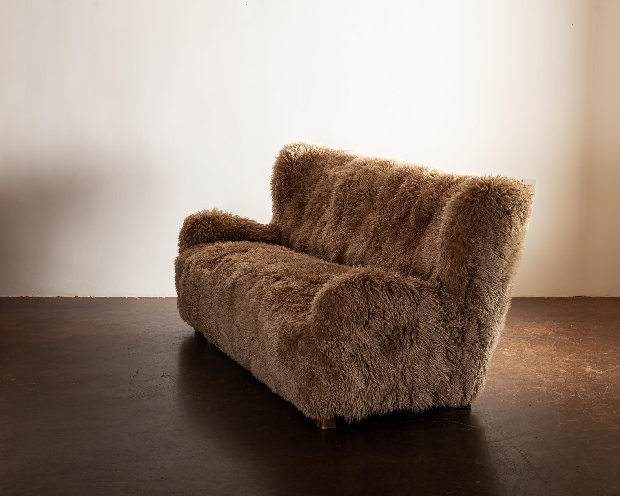 Danish Cabinetmaker's Sofa in Long-Haired Honey Sheepskin, 1960s 5