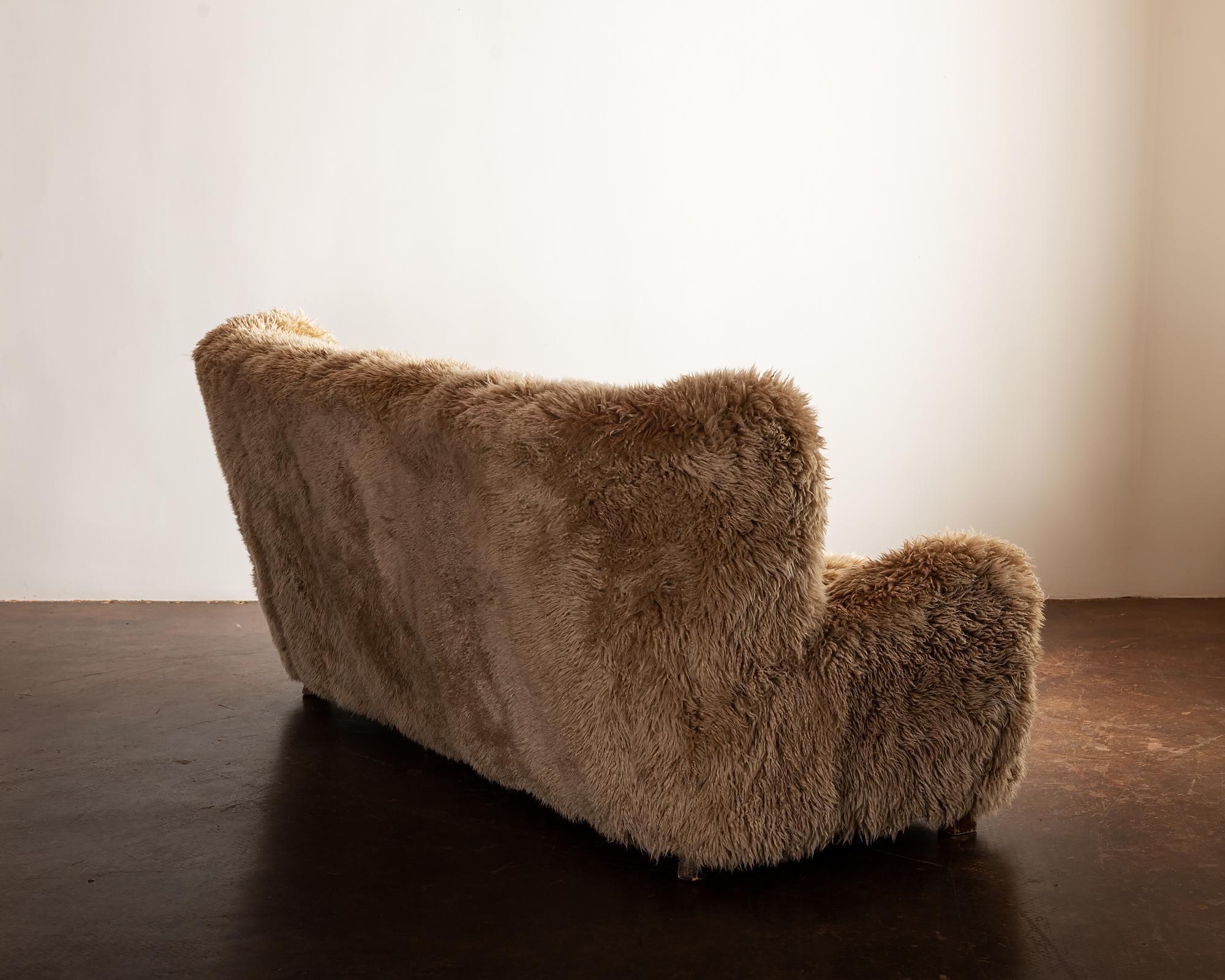 Danish Cabinetmaker's Sofa in Long-Haired Honey Sheepskin, 1960s 1