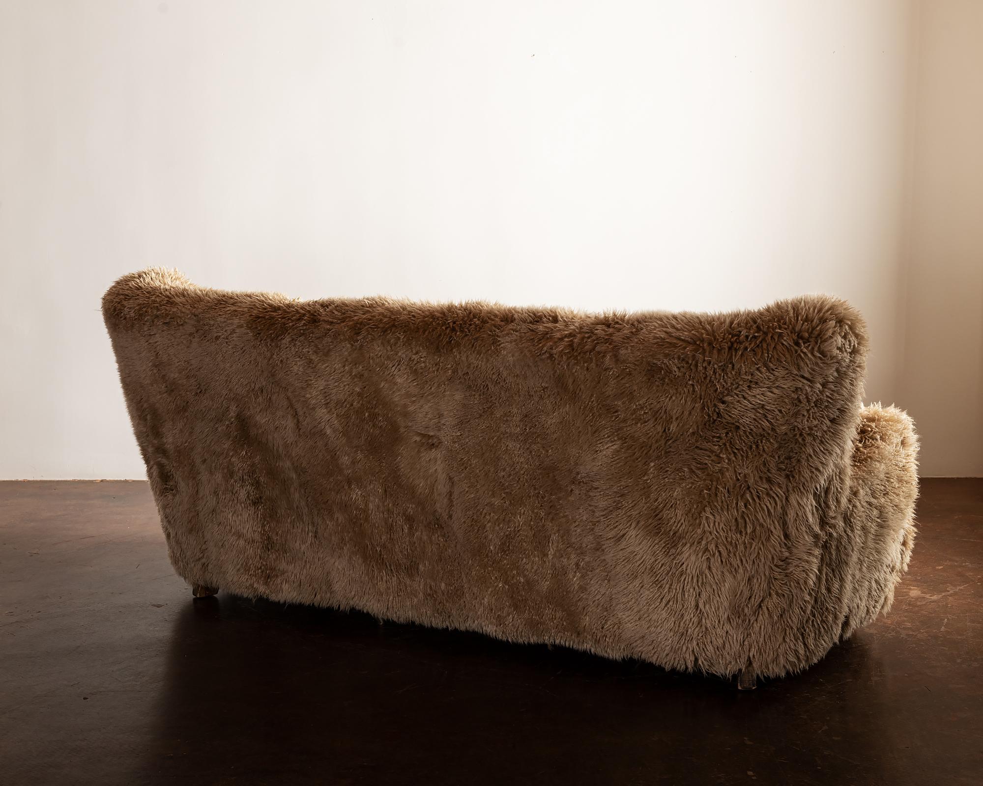 Danish Cabinetmaker's Sofa in Long-Haired Honey Sheepskin, 1960s 2