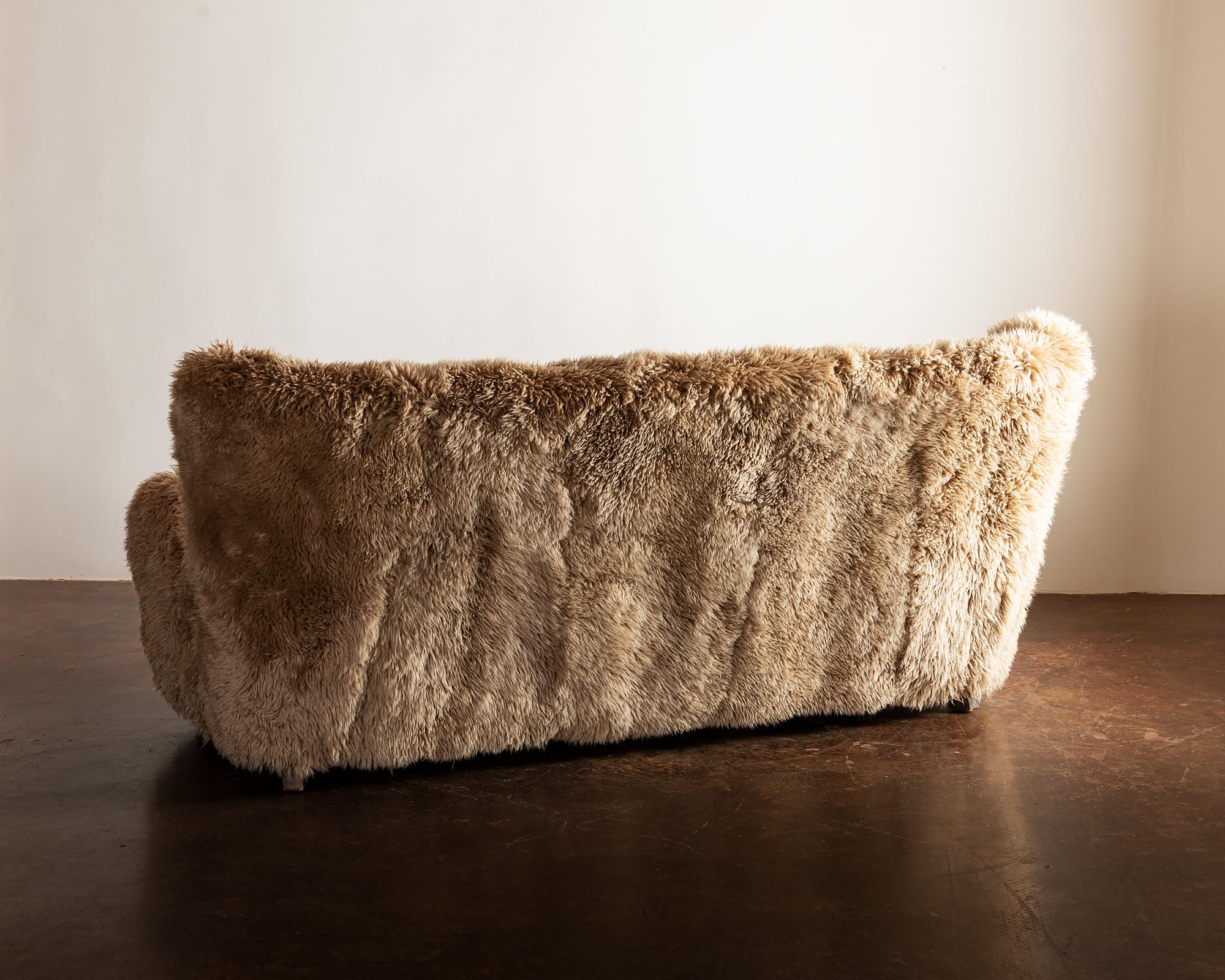Danish Cabinetmaker's Sofa in Long-Haired Honey Sheepskin, 1960s 3