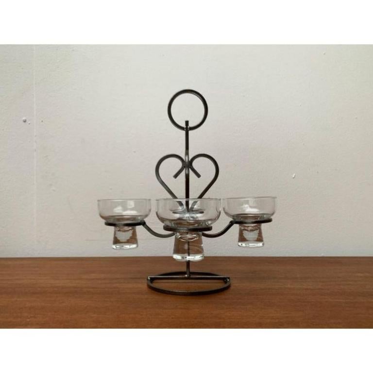 Candelabro danés de metal y cristal, años 60 en venta 3