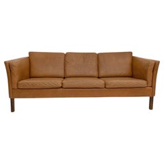 Danish Caramel Tan Leather 3 Seater Sofa Mid Century, 1960s