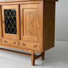 Danish Carved Oak Brutalist Wood Sideboard
