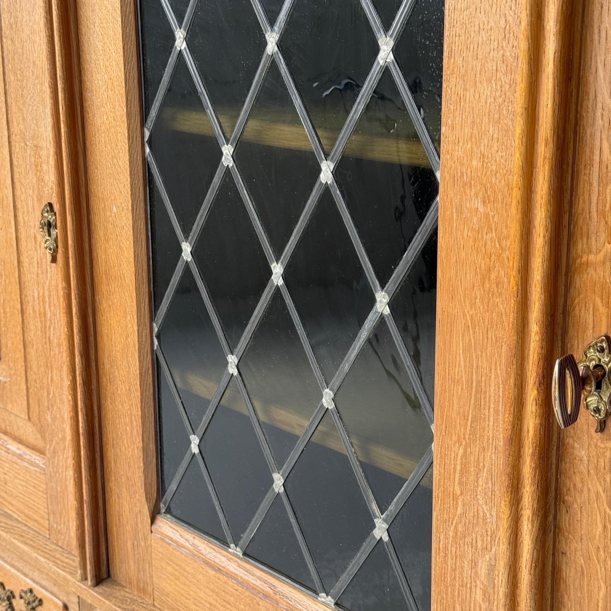 Glass Danish Carved Oak Brutalist Wood Sideboard For Sale