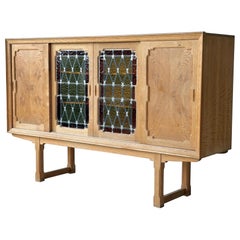 Danish Carved Oak Brutalist Wood Sideboard