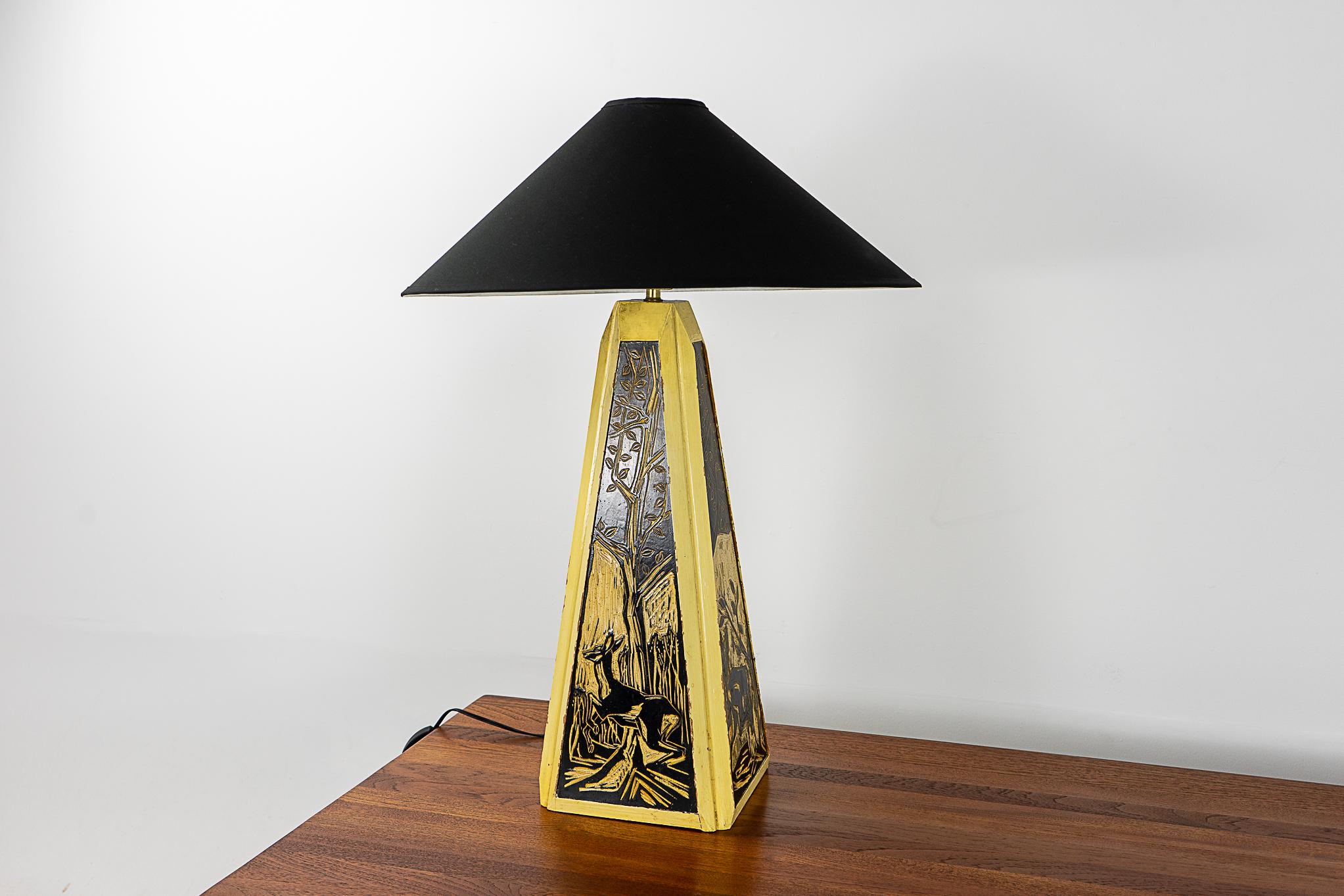 Hand-Carved Danish Carved Wood Table Lamp For Sale