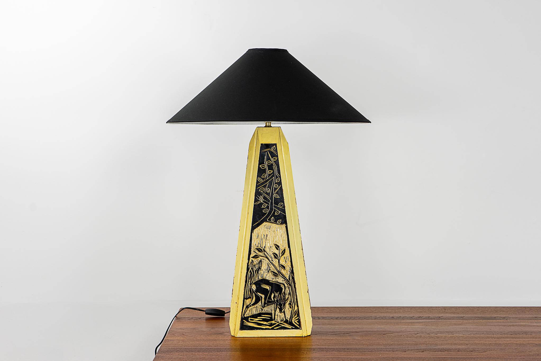 Mid-20th Century Danish Carved Wood Table Lamp For Sale